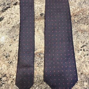 Theory Men's Dots 100% Silk Woven Necktie Navy Pink Handmade
